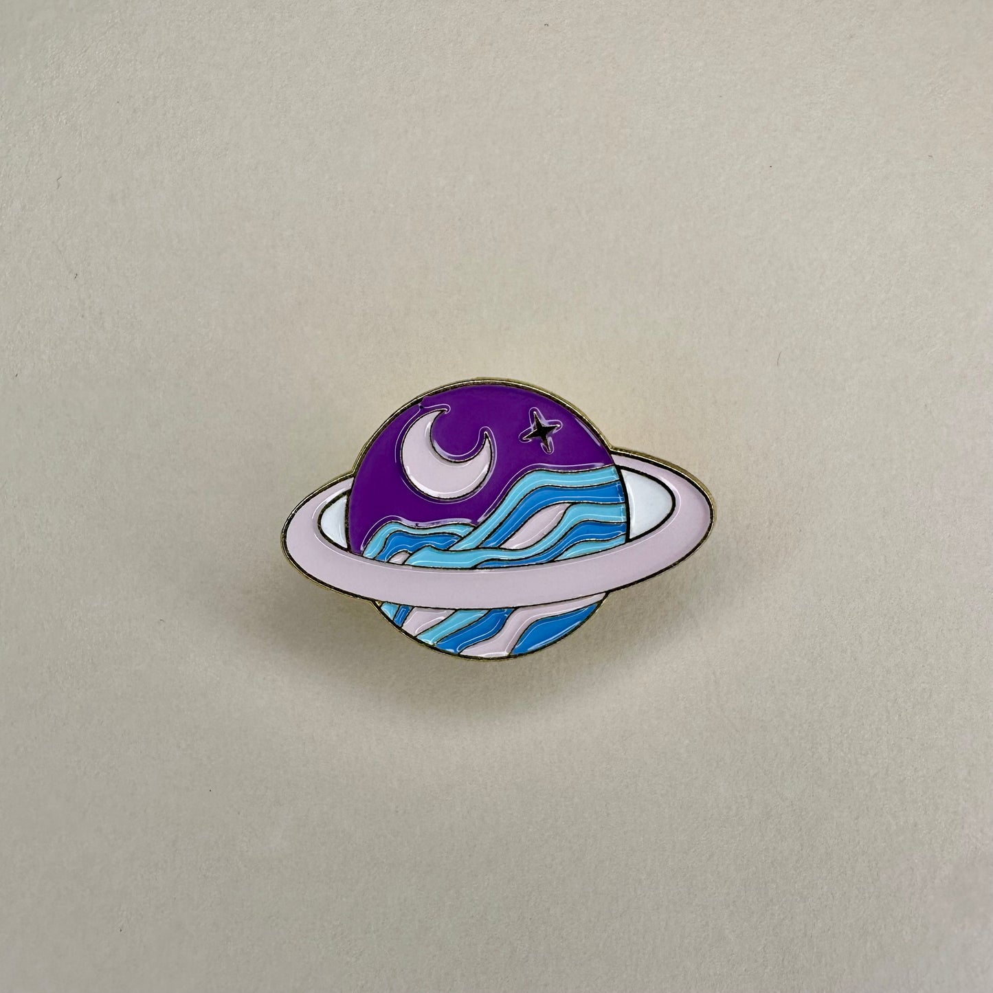 Set of 2 Pins - Blue & Pink Planet Saturn